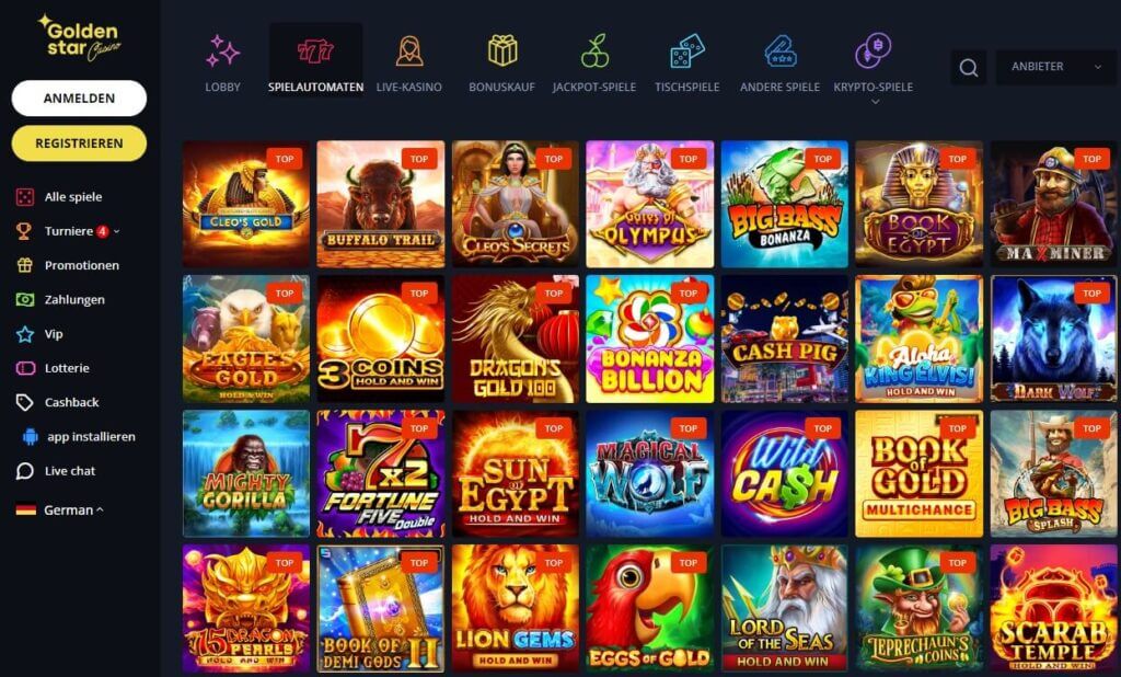 Das Golden Star Casino hat mehr als 3400 Casino-Spiele zu bieten, wobei Slots am meisten vertreten sind