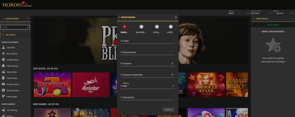 Anmelden beim Nordis Casino