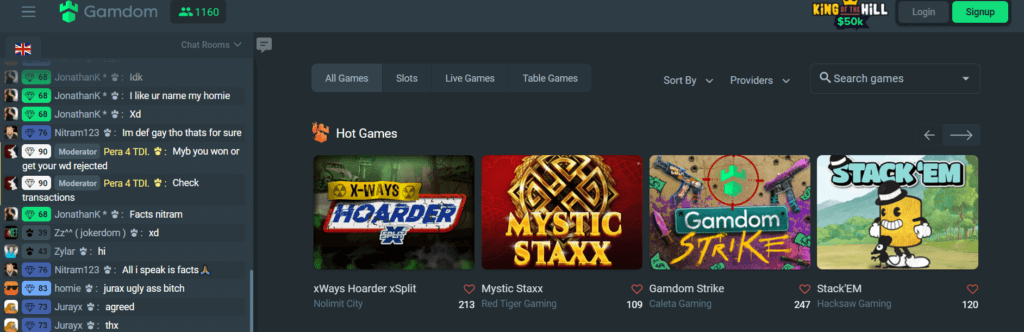 Spieleauswahl bei Gamdom