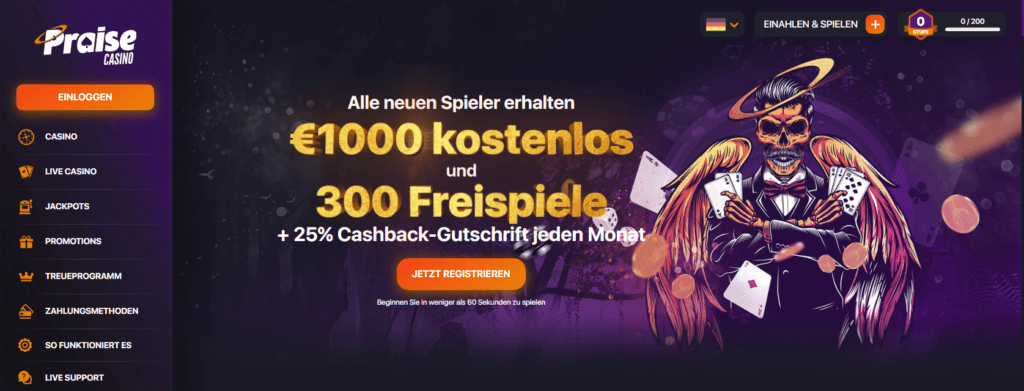 Angebot für Neukunden bei Praise Casino