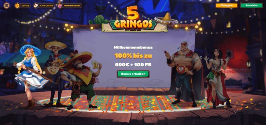 Willkommensbonus im 5Gringos Casino