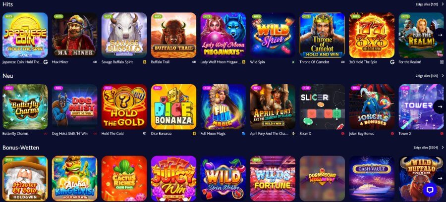 Die Slots Lobby im 7BitCasino