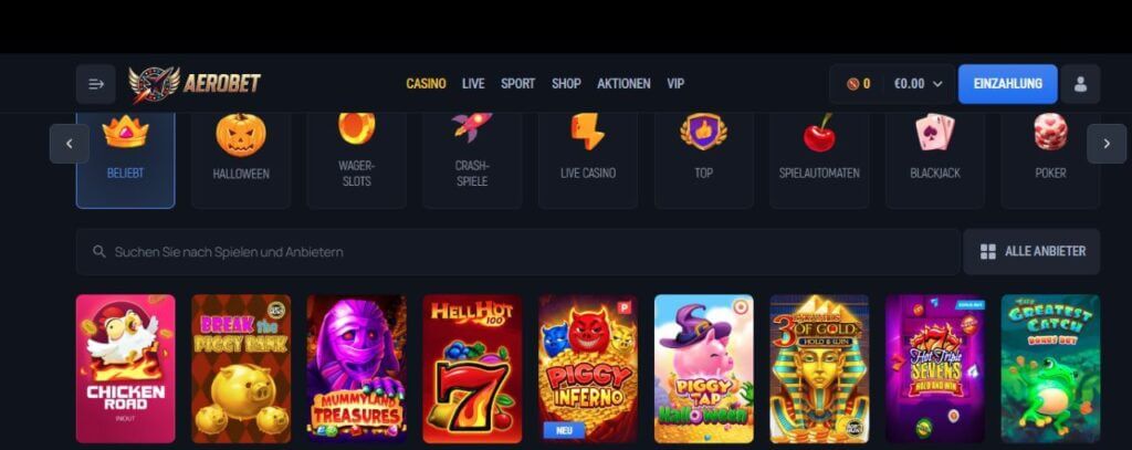 Aerobet Casino Spieleauswahl