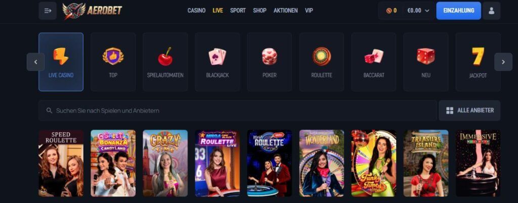 Live Dealer Tische im Aerobet Casino