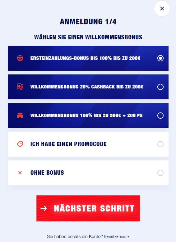 Anmeldung bei BankonBet Casino