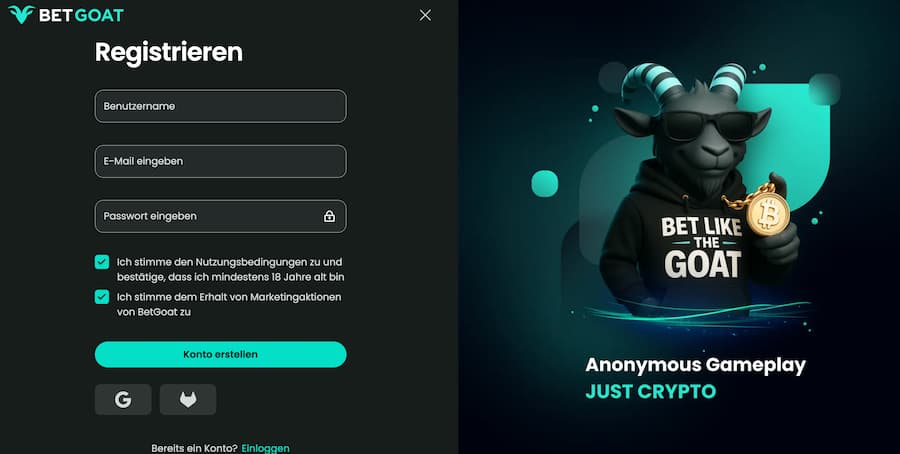BetGoat Registrieren