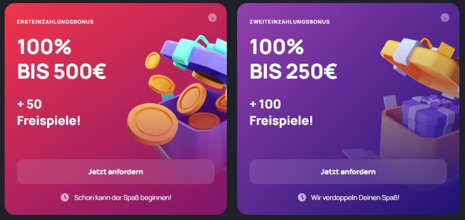 Der Betandplay Casino Bonus besteht aus zwei Einzahlungsboni von insgesamt bis zu 750€ und 150 Freispielen