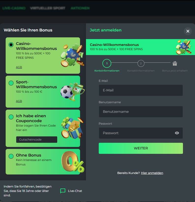 betcollect Casino Anmeldevorgang