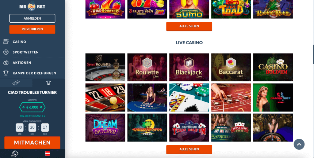 Spieleauswahl bei MrBet
