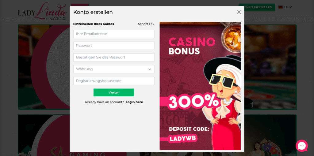 Registrierung im LadyLinda Casino