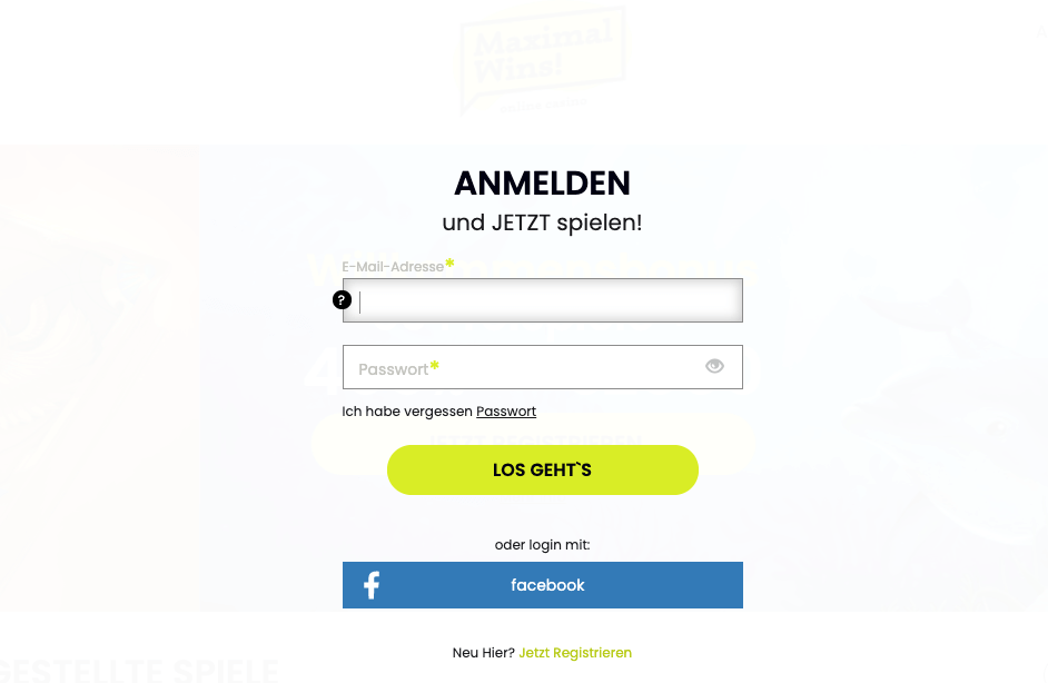 Anmeldung bei Maximal Wins