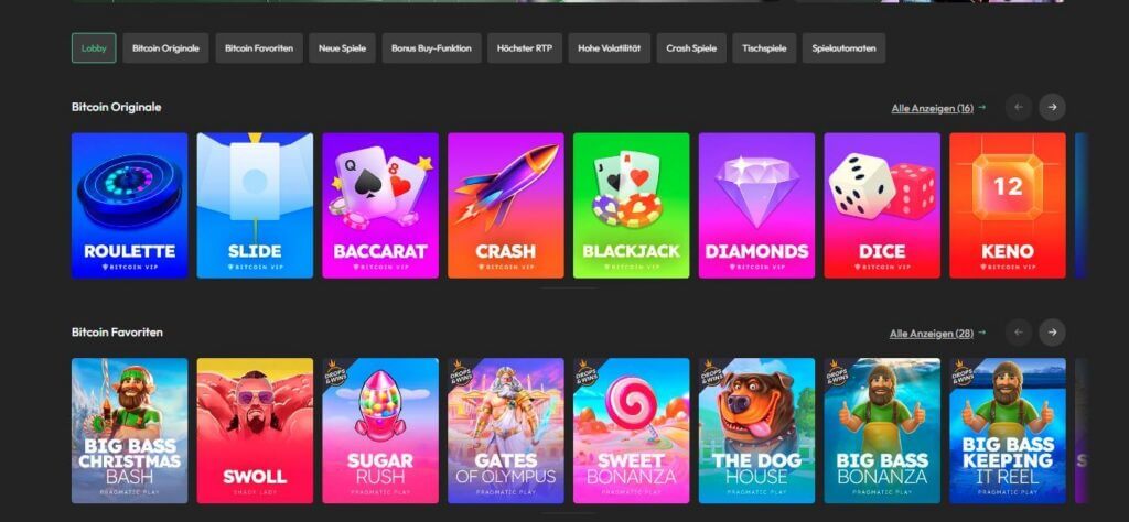 Bitcoin VIP Casino Lobby