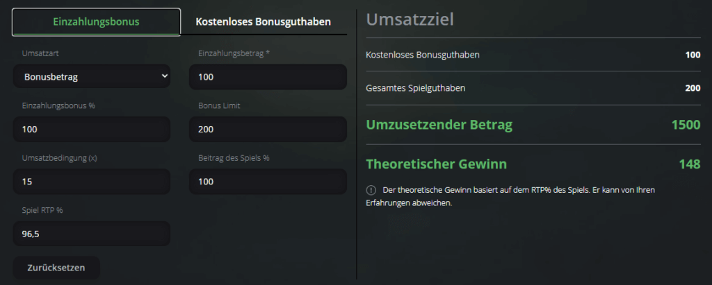 Einzahlungsbonus-Rechner