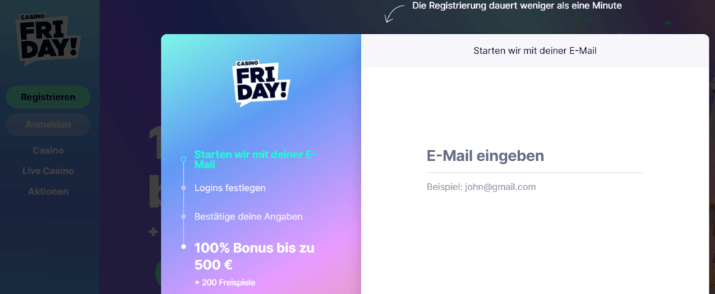 Casino Friday - Registrieren