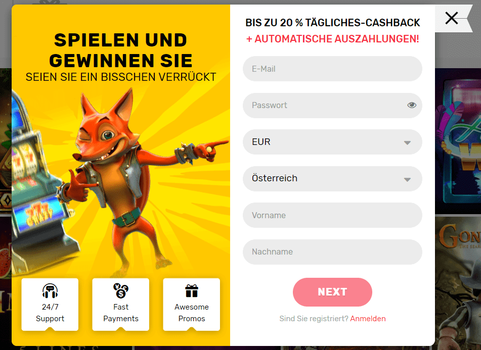 Schnelle Registrierung im Crazy Fox Casino