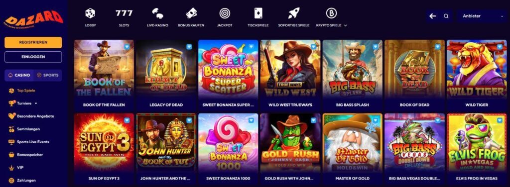 Dazard Casino Spieleauswahl