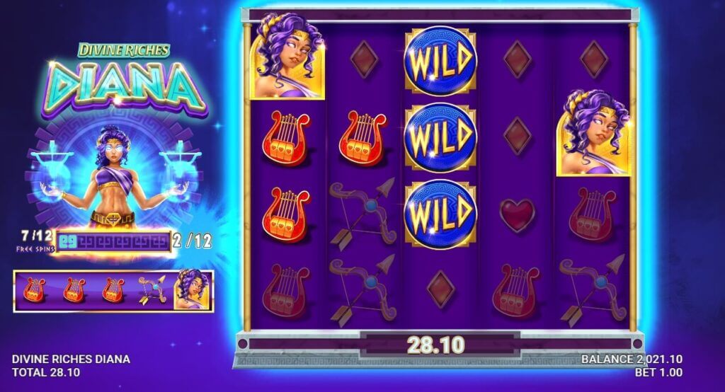 Die Freispiele des Slots Divine Riches Diana enthält zudem die Fortunes of Diana Funktion