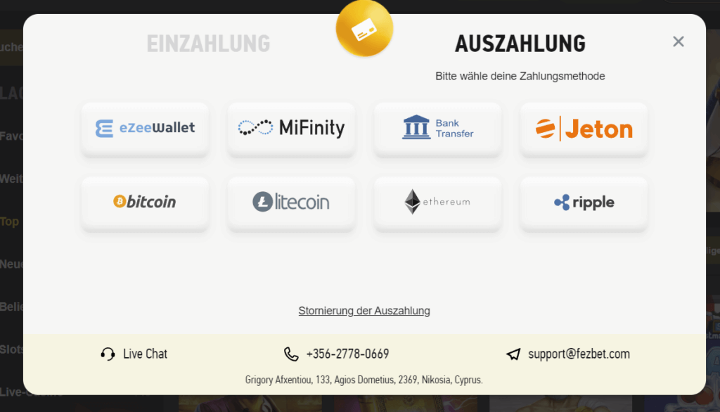 FEZbet Casino auszahlen