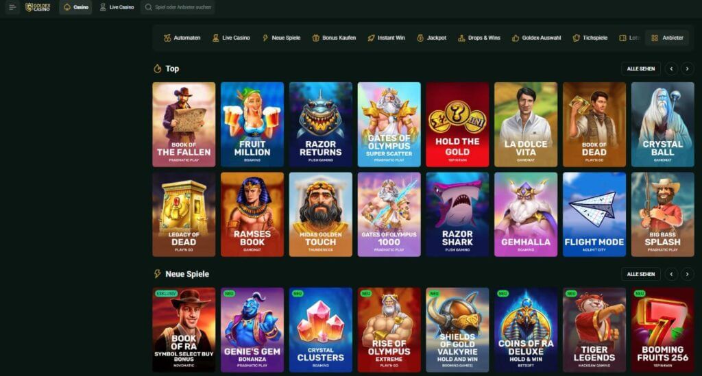 Goldex Casino Spieleauswahl