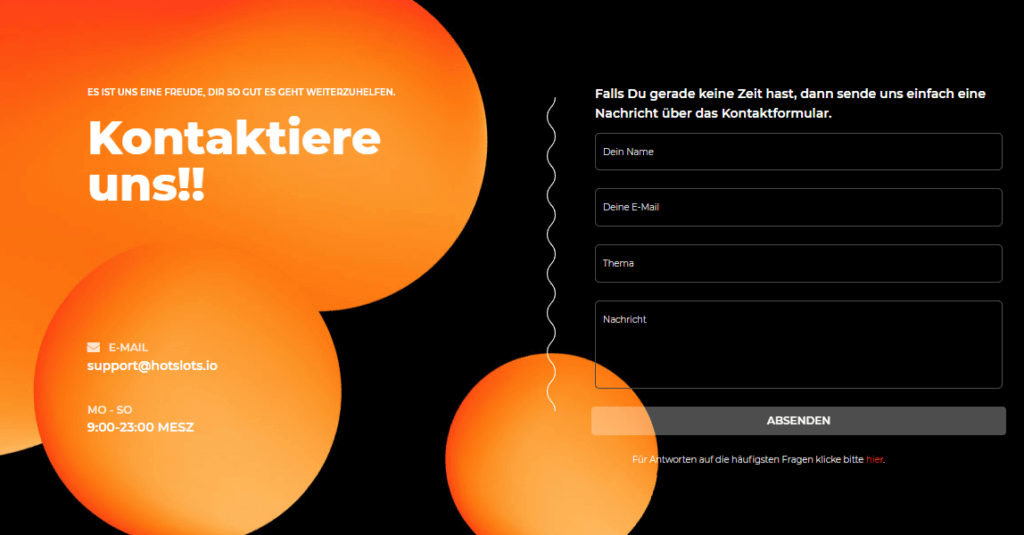 Den Kundedienst von HotSlots erreichen Sie per Kontaktformular