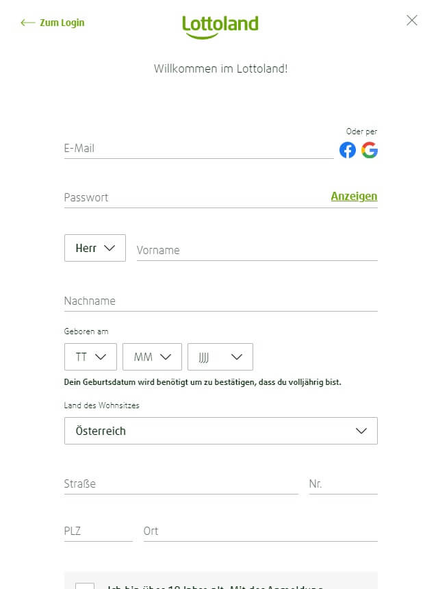 Registrierung bei Lottoland