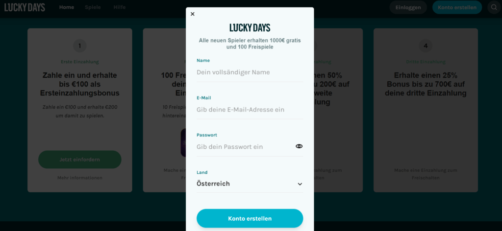 Lucky Days - Registrieren