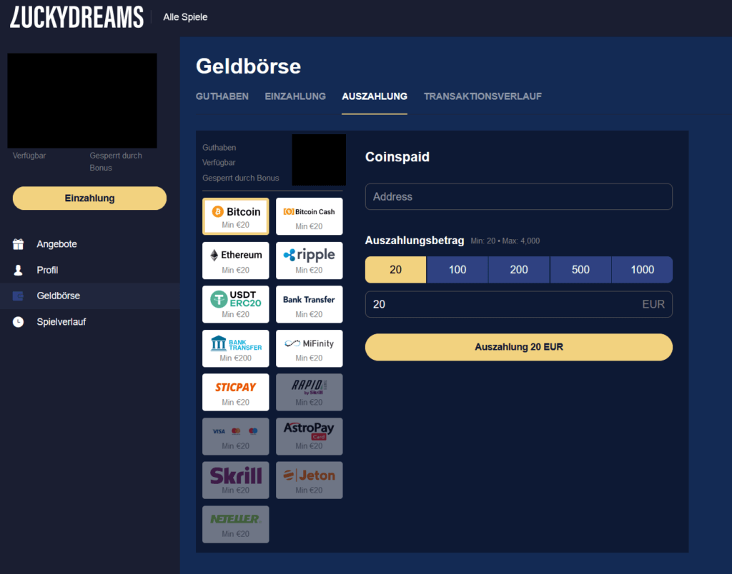 LuckyDreams Casino Auszahlung
