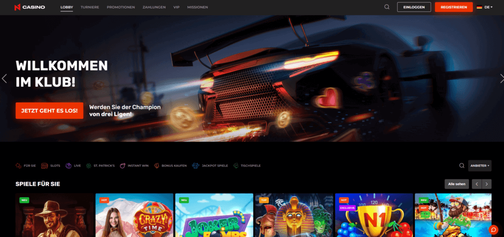 N1 Casino Homepage