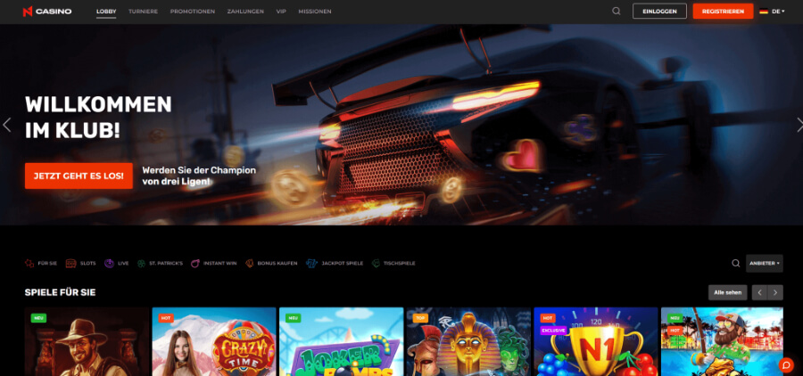 N1 Casino Homepage