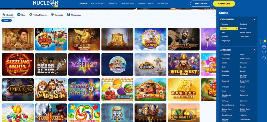 Dieses Online-Casino präsentiert eine exzellente Casino-Lobby