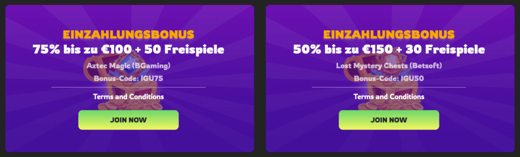 Bonuscode Angebote im Igu Casino