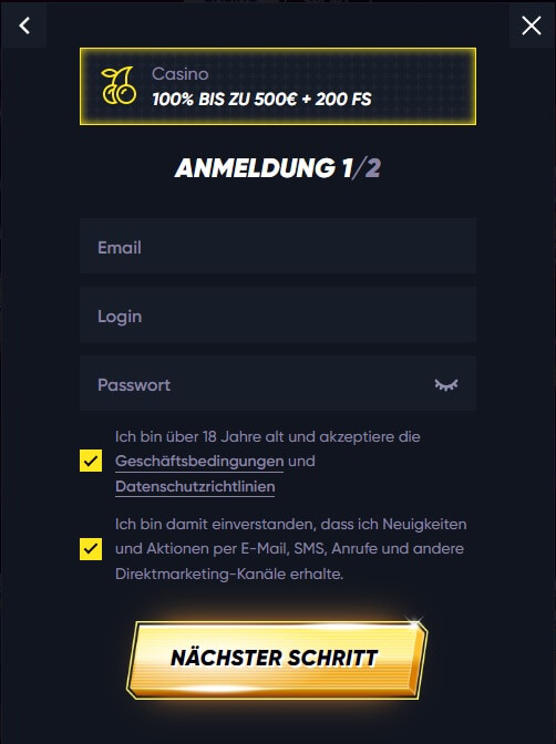 Rasend schnell geht im QuickWin Casino auch die Anmeldung