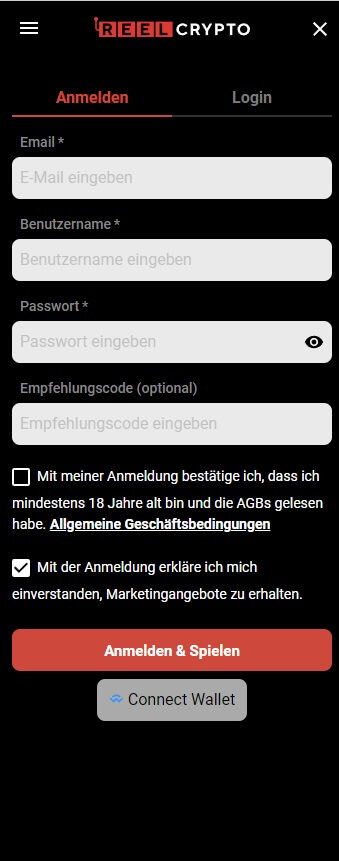 Registrierung bei ReelCrypto