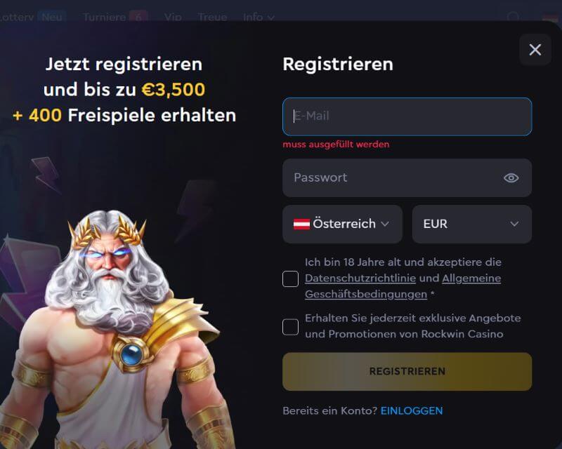Rockwin Casino Anmeldeprozess