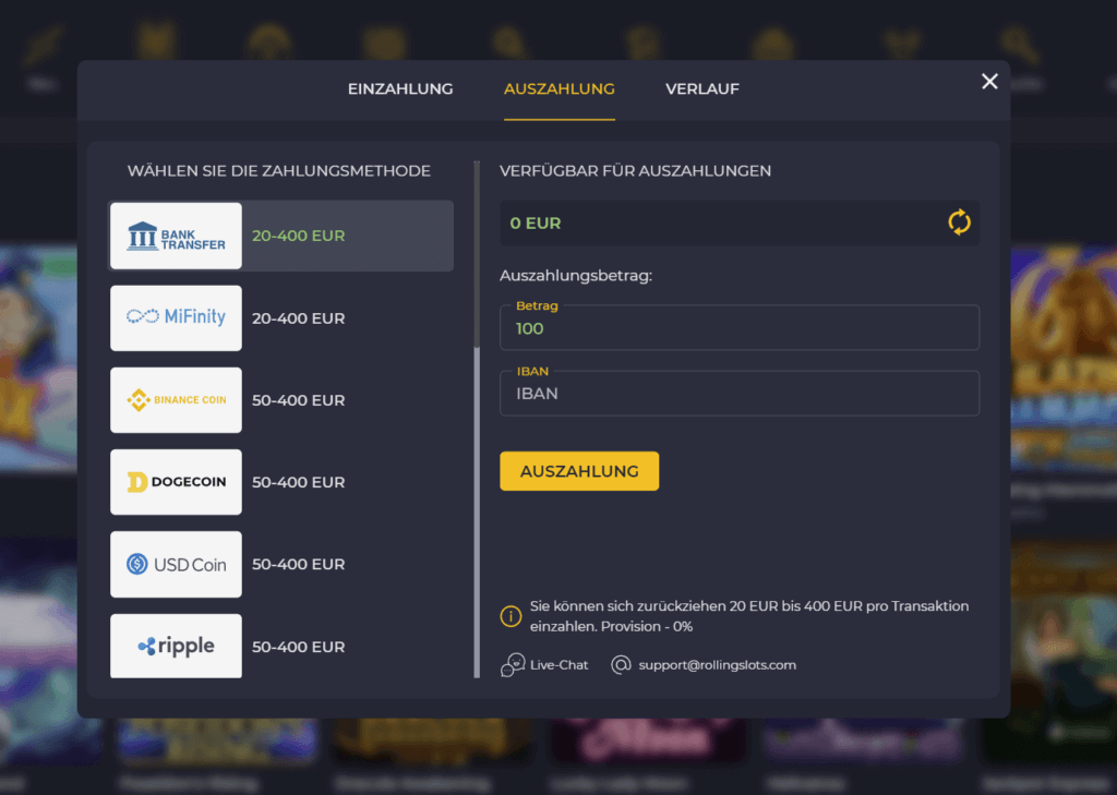 Rolling Slots Auszahlungen