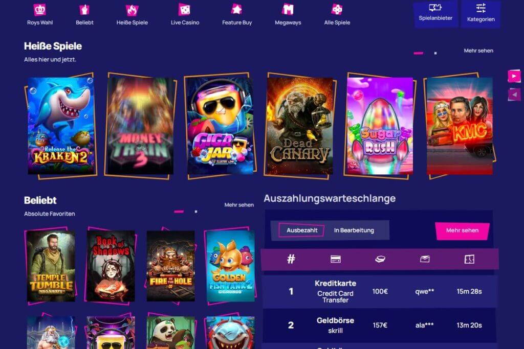 Im Royspins Casino kommen Sie in den Genuss von mehr als 6000 Spielen