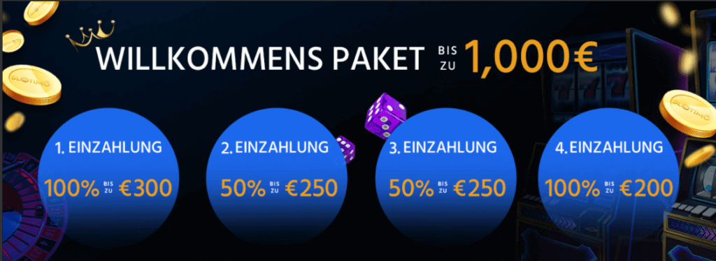 4x Einzahlungsbonus, insgesamt 1000 € im Casino