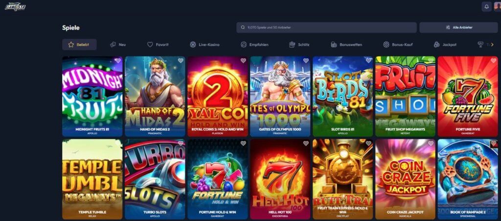 Gangsta Casino Spieleauswahl