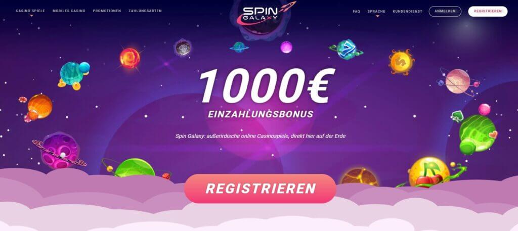 Willkommensbonus auf der Spin Galaxy Webseite