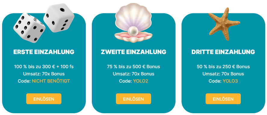 Dreigeteilter Einzahlungsbonus beim YoloCasino