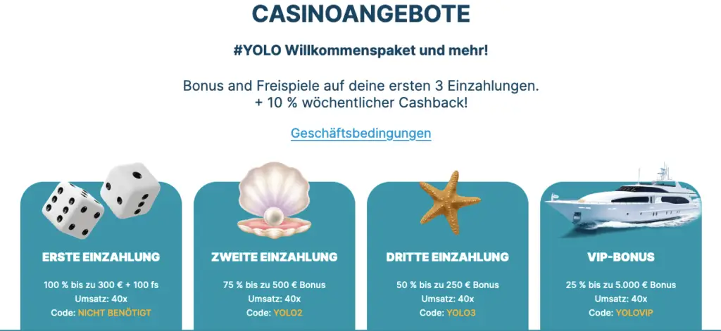 Willkommensangebot bei Yolo Casino