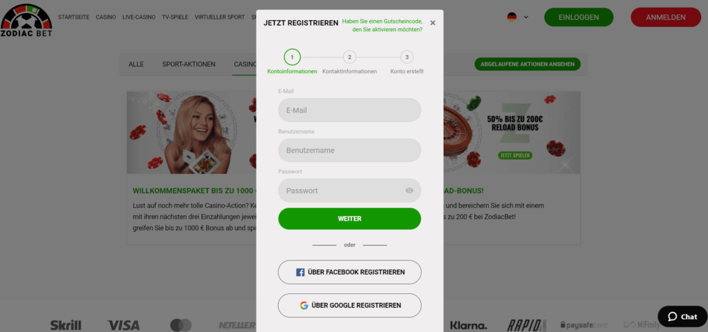 ZodiacBet - Anmelden