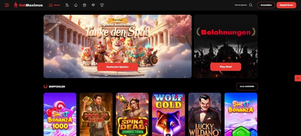 Die Webseite des BetMaximus Casinos