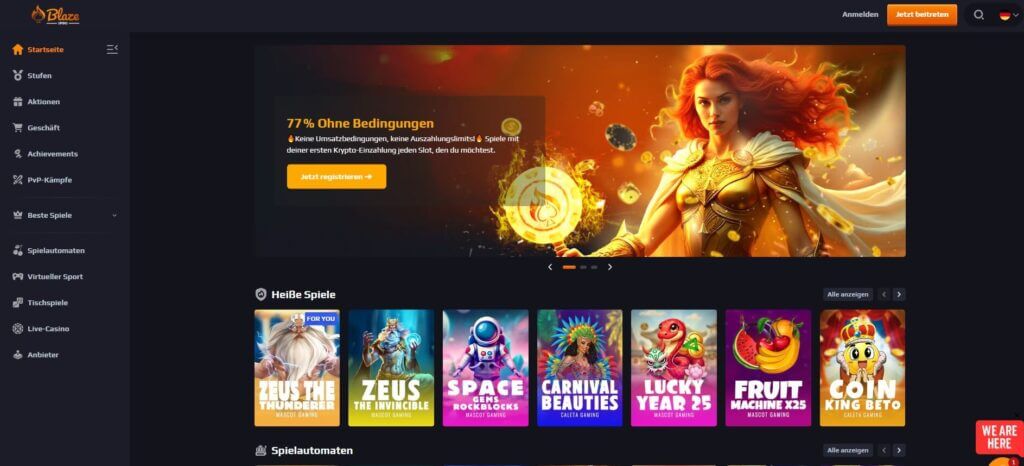 Die Blazespins Webseite bewirbt die aktuellen Boni