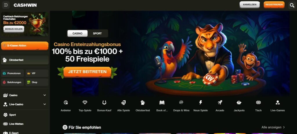 Mit der CashWin Casino Webseite begeben Sie sich in den Dschungel