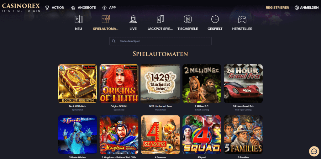 Spielauswahl bei Casinorex