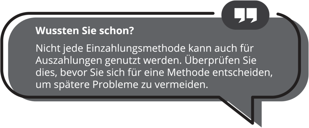 Ein- und Auszahlungsmethode müssen in der Regel gleich sein.