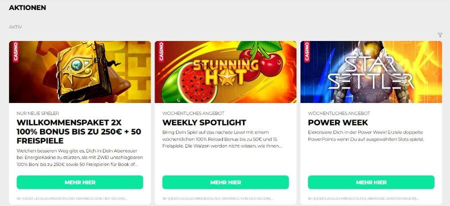 EnergieKasino Willkommensbonus und Aktionen