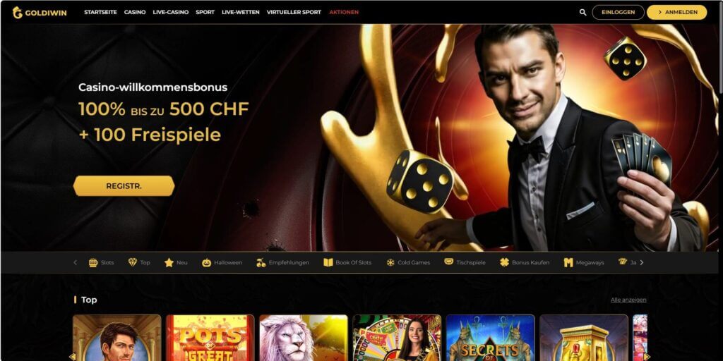 Die Goldiwin Webseite bewirbt den Willkommensbonus