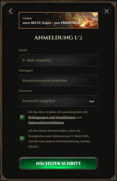 Die Kyngs Registrierung geht schnell